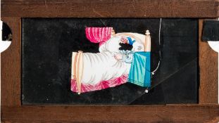 Three 19th century hand coloured glass slipping magic lantern slides:,