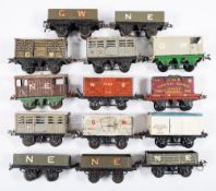 Hornby O gauge, a group of fourteen goods wagons:, GWR, NE and LMS,