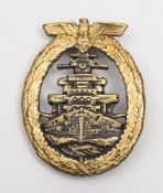 A German WWII Kriegsmarine High Seas Fleet badge by Adolf Bock, Schwerin:.