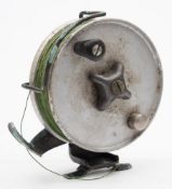 A Hardy 6 inch alloy 'Eddystone' big game reel:, ebonised handle and brass guard.