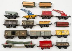 Hornby O gauge a group of goods wagons:, 'Fyffes' banana van, rotary tipping wagon,
