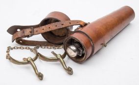 A silver mounted glass hunting flask in leather case, Birmingham, 1902,