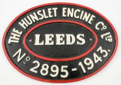 An oval worksplate The Hunslet Engine Co,Ltd, Leeds, No 2895, 1947:, 29cm long.