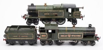 Two Hornby O gauge GWR green tank locomotives:,