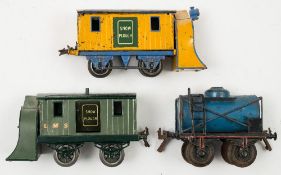 A Hornby O gauge late issue Snow plough:, in yellow with blue roof,