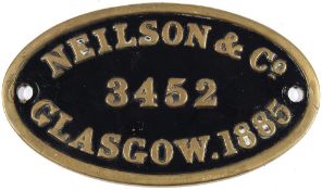A worksplate 'Neilson Reid & Co 3452 Glasgow 1885':, 26cm long.