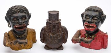Three American cast iron novelty money boxes:,