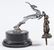 An early 20th century Art Deco nickel plated gazelle car mascot on ebonised socle 20 cm high :,
