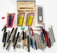 Parker and others, a collection of various fountain pens and propelling pencils etc:,