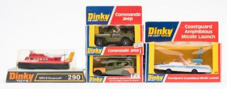 Dinky, a boxed group of four:, comprising 612 Commando Jeep, 604 Land Rover Bomb Disposal Unit,