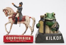 An early 20th century advertising figure for 'Parkinsons Kilkof' of Croakie the frog on a square
