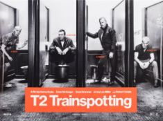 A group of British quad film posters: 'Train Spotting 2', 'The Hunger Games Catching Fire',