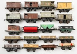 Hornby O gauge a group of goods wagons:, including a gas cylinder wagon, LMS green hopper,