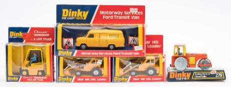 Dinky, a group of five commercial vehicles,: comprising two 437 Muir Hill 2WL Loader,