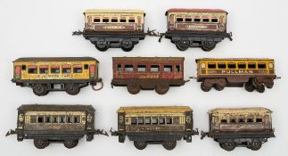 Hornby O gauge and others , a group of eight Pullman coaches:,