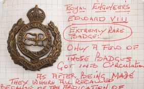A scarce Edward VIII Royal Engineers cap badge:, for other ranks by J R Gaunt, London,
