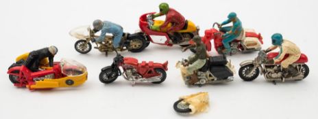 A group of seven Britains Motorcycles:,