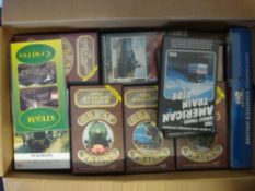 A collection of various Train related VHS video cassettes and DVDs, various titles.
