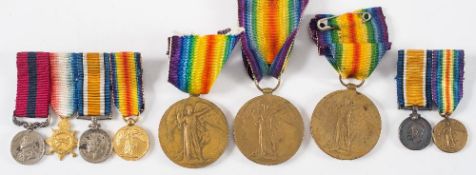 A WWI miniature group of four, another miniature pair and three Victory medals:,