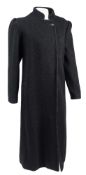 A lady's black wool overcoat by Christian Dior:, with Nehru collar and cord piping, c1980s.