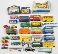 Corgi, Ertl and others, a group of buses and other vehicles:, including a Cori Austin Taxi, (a lot).