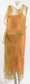 A vintage pink silk and gilt lace evening dress attributed to Jean Larwin, Paris:,