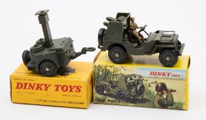 French Dinky No 828 Jeep Rocket Launcher:, military green body and wheel,