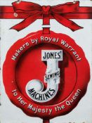 An early 20th century double sided Jones Sewing Machines enamel advertising sign by Protector,