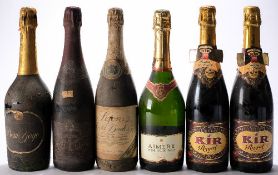 A bottle of Bouvet Ladubay, two bottles of Kir Royal, a bottle of Lejon cold duck,
