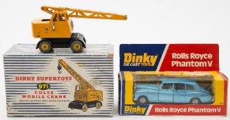 Dinky No 124 Rolls Royce Phantom V:, blue with white interior, black tyres in a window box,