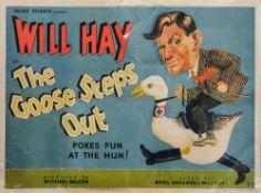 A reproduction British quad film poster for Will hay in 'The Goose Steps Out':, 76cm x 101cm.