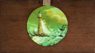A set of three 19th century magic lantern slides of 'Eddystone Lighthouse':, polychrome litho, day,