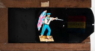 Three late 19th century maritime themed magic lantern slipping slides:, one of Jack Tar smoking,