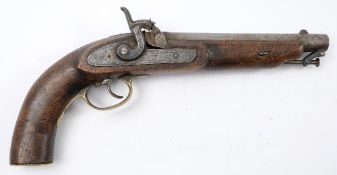 A 19th century percussion cap Officer's pistol by L Hollis & Sons:,