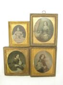 A group of three hand tinted 1/4 plate ambrotype portraits of women:,