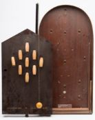 An early 20th century bar skittles set together with a bagatelle board:,