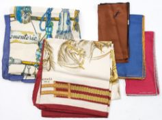 Two printed silk scarves by Hermes:,
