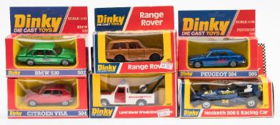 Dinky and Dinky/Airfix, a boxed group of six:, comprising 222 Hesketh 308E Racing Car,