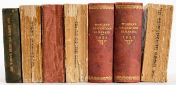 Wisdens, seven volumes 1911, 1921, 1922, 1923, 1928, 1930 and 1932:,