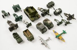 Dinky and others, a small unboxed military group:.