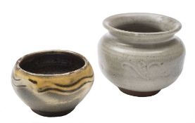 A St Ives vase and bowl: the former of squat form with short flaring rim,