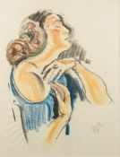* Richard Teschner [1879-1948]- Off the Shoulder, blue dress,