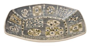 *Marianne de Trey (1913 - 2016) a stoneware dish: of swollen rectangular form,
