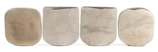 *Val Barry (1937-2018) two small stoneware 'landscape sail' vases and two similar: of narrow slab