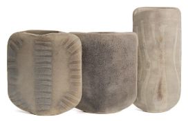 *Val Barry (1937-2018) three stoneware 'sail' vases: each of narrow slab built profile,