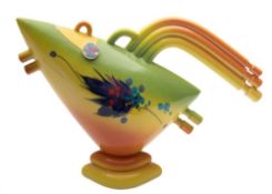 *Richard Godfrey (1949 - 2014) a slab built modernist teapot: of 'rocket ship' form under vivid