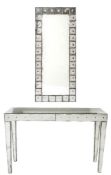A mirrored rectangular console table with over mirror:, having dimpled decoration,