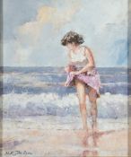 * Nicholas St John Rosse [b.1945]- Girl paddling,:- signed, oil on board, 29 x 24cm.