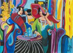* Spacy Eva [Contemporary]- Ladies in a tea room interior,:- signed oil on board, 41 x 57cm.
