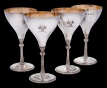 A set of four Elizabeth II silver wine goblets, maker Warwickshire Reproduction Silver, Birmingham,